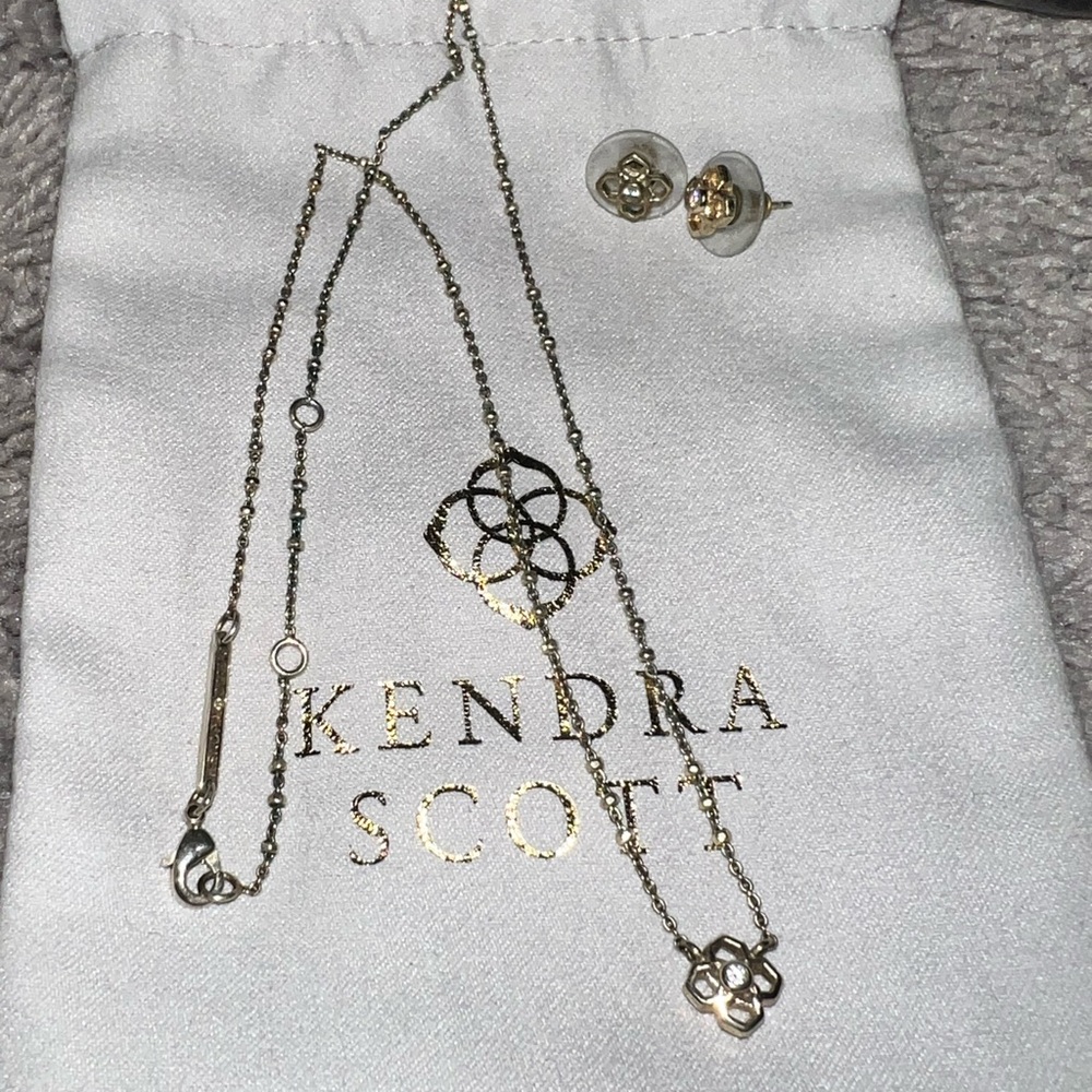Kendra Scott Gold Floral Necklace and Earrings